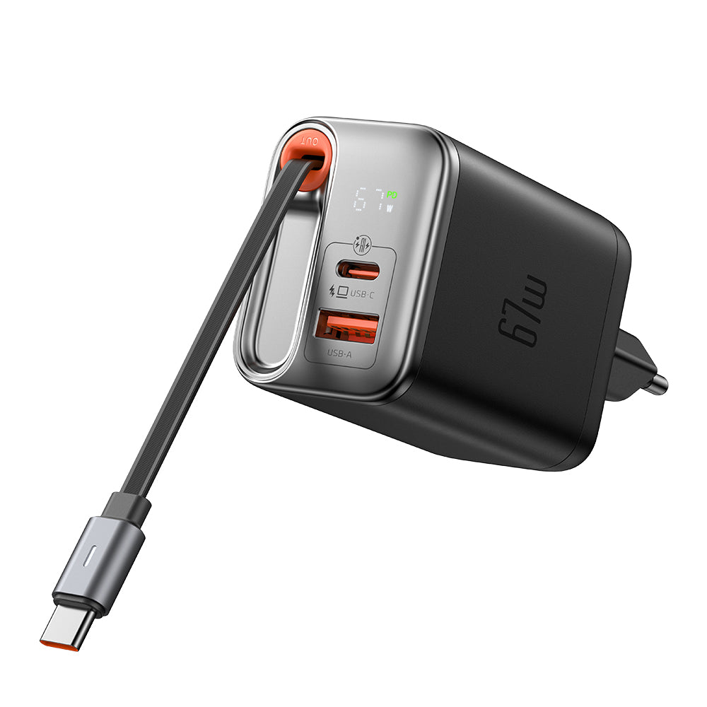 Mcdodo 67W 1C+1A Digital Display GaN Charger Built-in 65cm retractable USB-C Cable