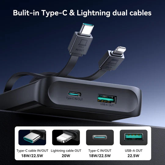 JoyRoom JR-PBF19 22.5W digital display with dual cable Powerbank 10000mAh