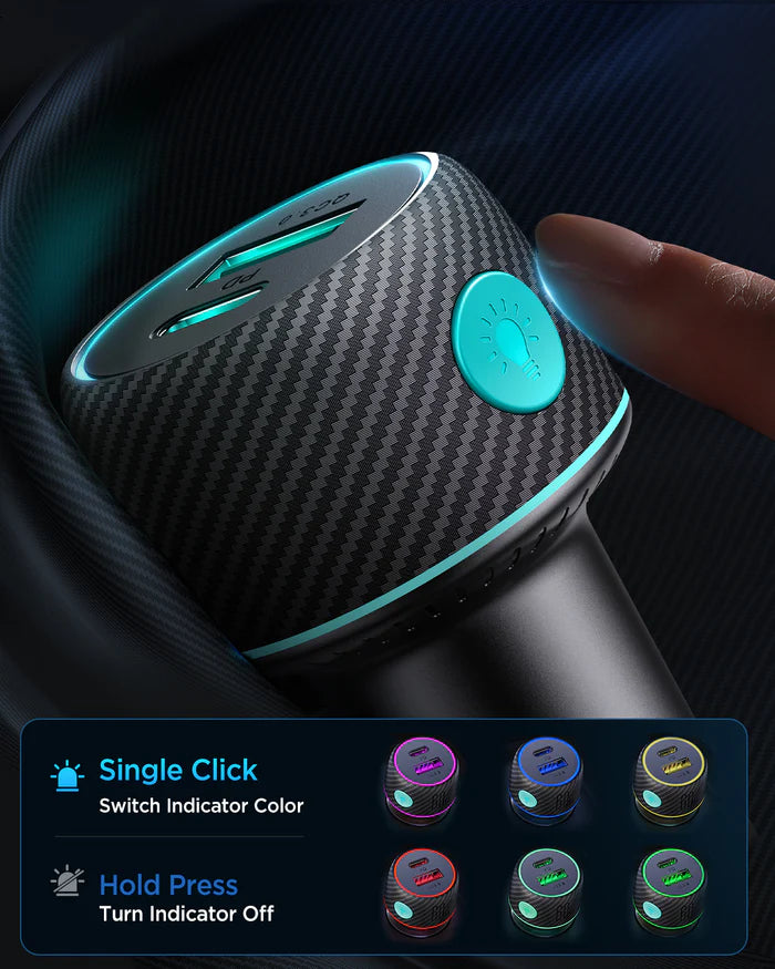 JoyRoom JR-CCN01 60W 1A+1C Multi-Color Car Charger with Light Button