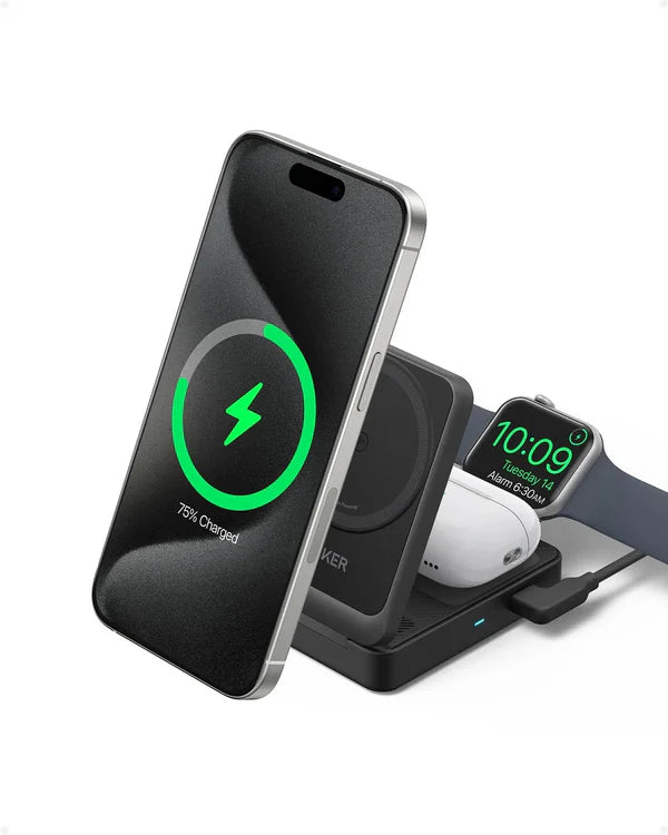 Anker MagGo 15W 3-in-1 Charging Station Qi2 Certified Wireless Charger - PhoneBuzz