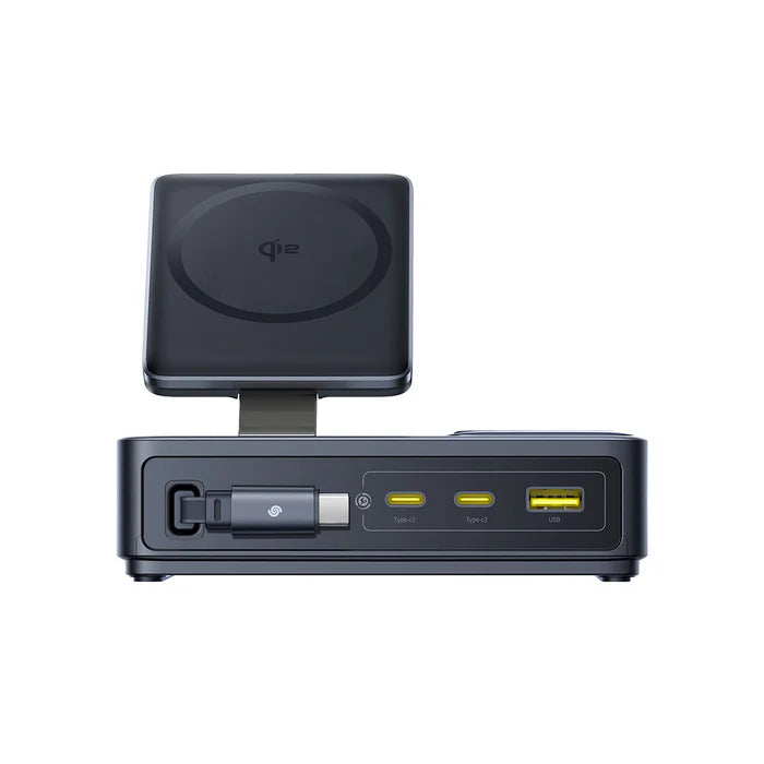 OS-Baseus NOMOS 5-in-1 Desktop Charger 3C+U 140W EU Qi2 Wireless Charging+Retractable Cable+Digital Display