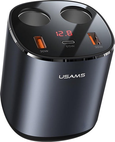 USAMS C28 245W 2A+C 3 Ports + Dual Cigarette Lighters Digital Display Fast Car Charger