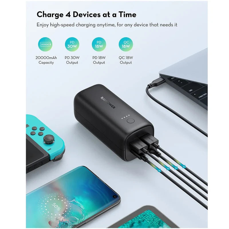 RAVPower RP-PB208 50W Total 20000mAh Portable Charger 2A2C