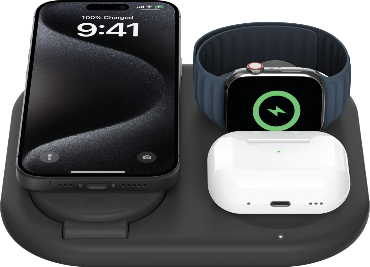 Belkin BoostCharge 3-in-1 Magnetic Charging Stand with Qi2 Fast Wireless Charging 15W - PhoneBuzz