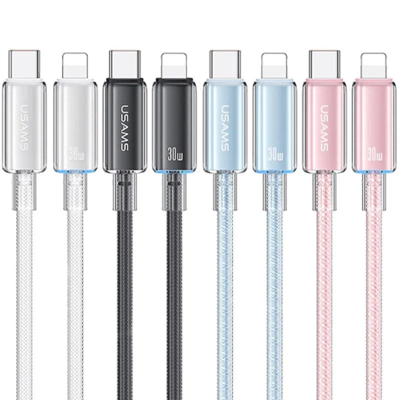 USAMS Type-C To Lightning PD Fast Charging Transparent Data Cable With Light-Cloud Series