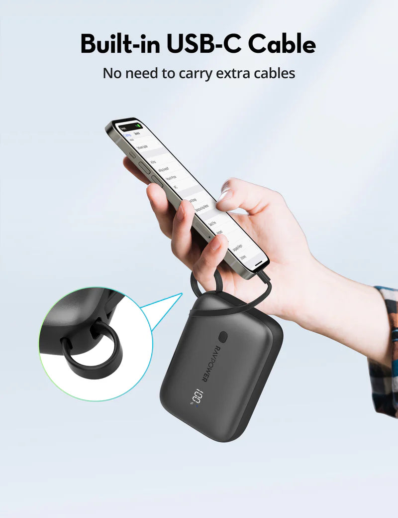 RAVPower PD20W 10000mAh Power Bank Build-in Type-C Cable