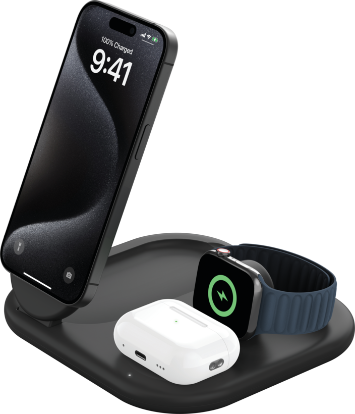 Belkin BoostCharge 3-in-1 Magnetic Charging Stand with Qi2 Fast Wireless Charging 15W - PhoneBuzz