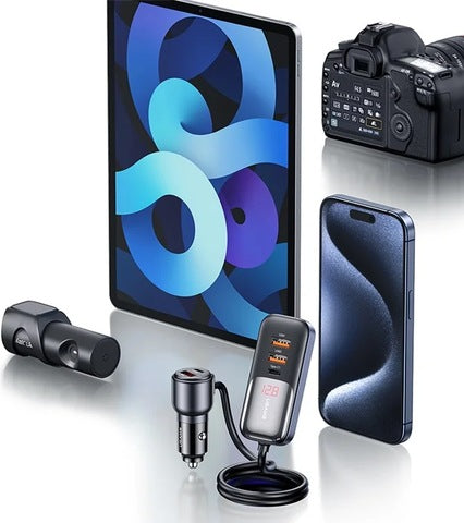 USAMS C40 165W 2C+3A PPS 5 Ports Digital Display Fast Car Charger With Data Cable