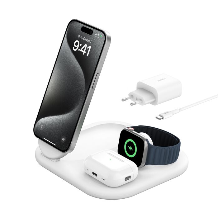 Belkin BoostCharge 3-in-1 Magnetic Charging Stand with Qi2 Fast Wireless Charging 15W - PhoneBuzz