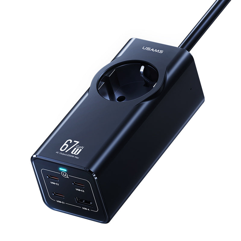 USAMS 67W Fourport Fast Charging Adapter 3C+1U Socket With Extension 1.5M Cable