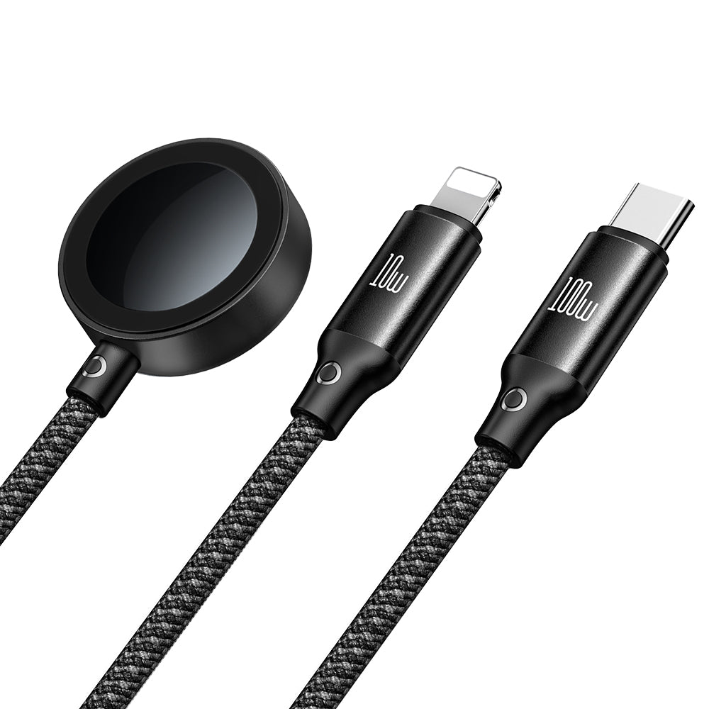 Mcdodo 3 in1 100W USB-C to Type-C and Lightning+ Wireless Charger for Apple Watch Cable