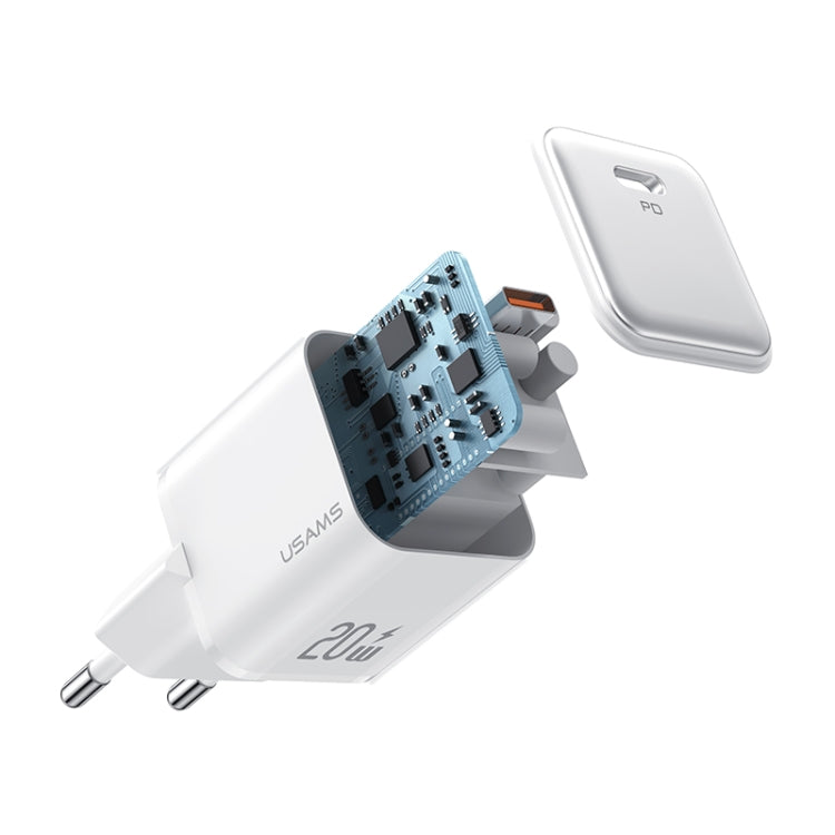 USAMS YX Fast Charger Kit - YX Series EU PD20W Single TYPE-C Port Fast Charger+US-SJ610 U84 C TO L PD20W 1M Cable)